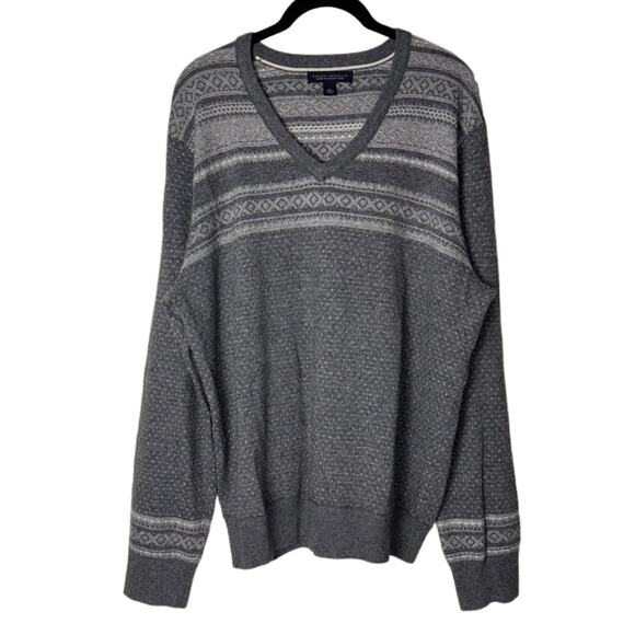 Banana Republic Sweater Men's Large Fair Isle Pullover Wool Cashmere Gray, White - Picture 1 of 16